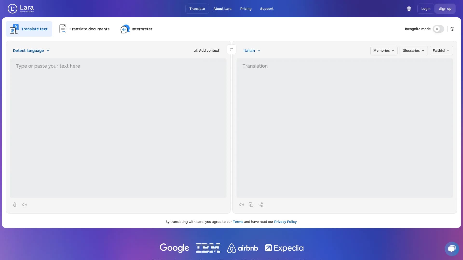 lara-translate homepage