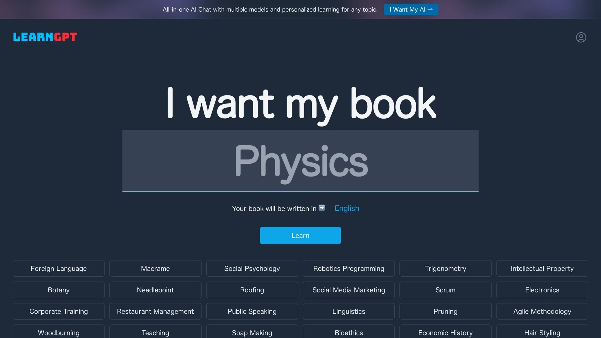 learngpt-generate-books-on-any-topics homepage