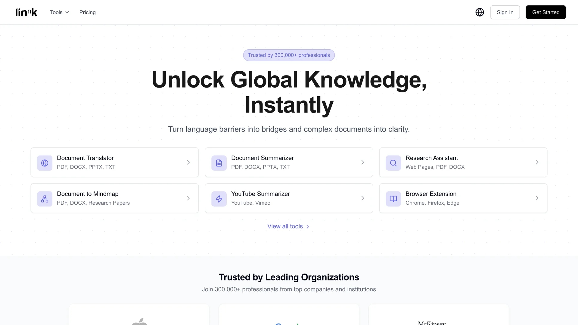 linnk-ai homepage