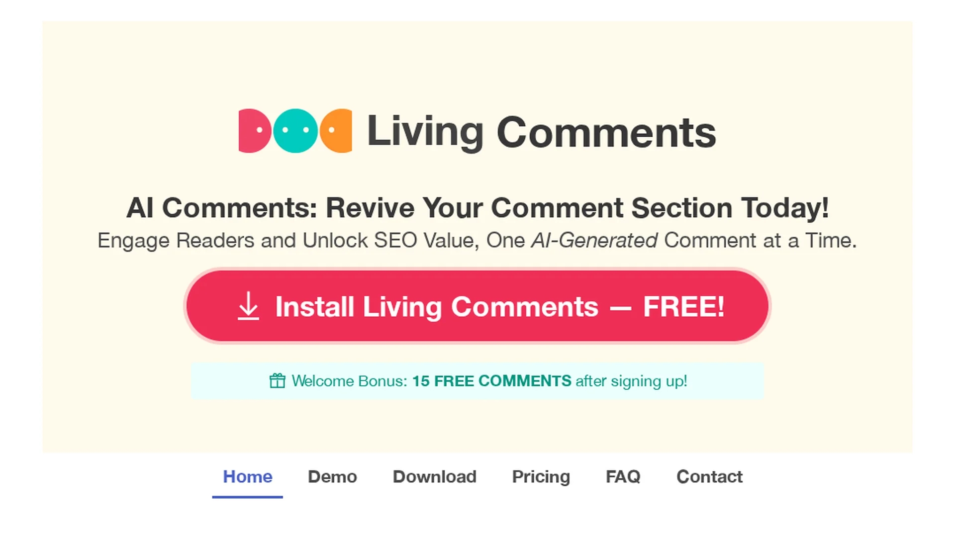 living-comments-ai-comments-generator-for-wordpress homepage