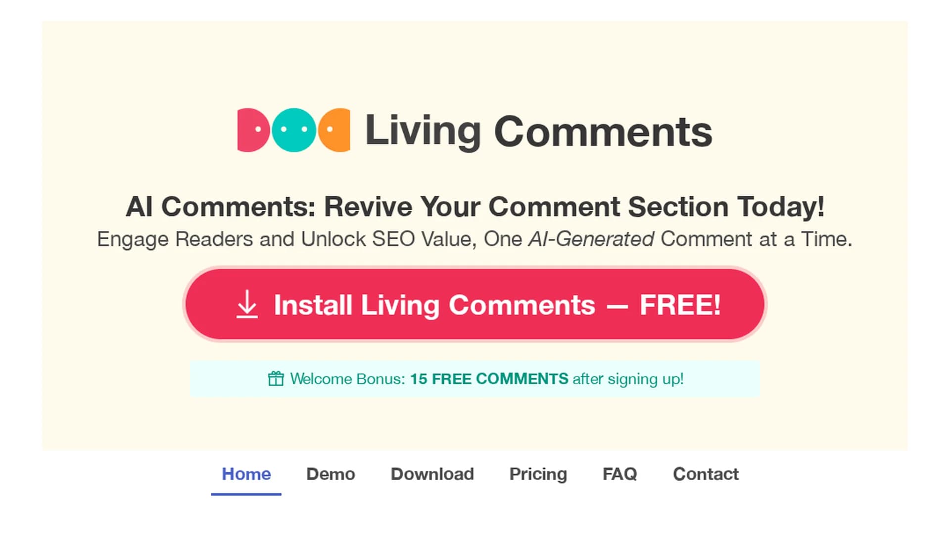 living-comments-ai-comments-generator-for-wordpress homepage