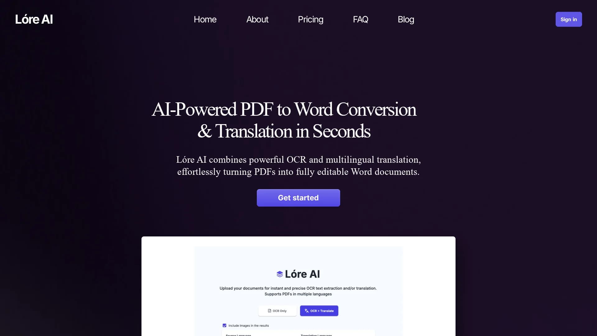 lore-ai homepage