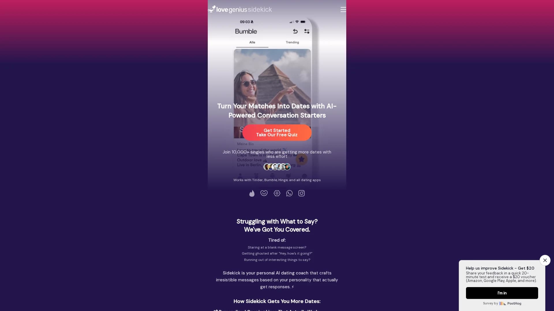 lovegenius-sidekick homepage