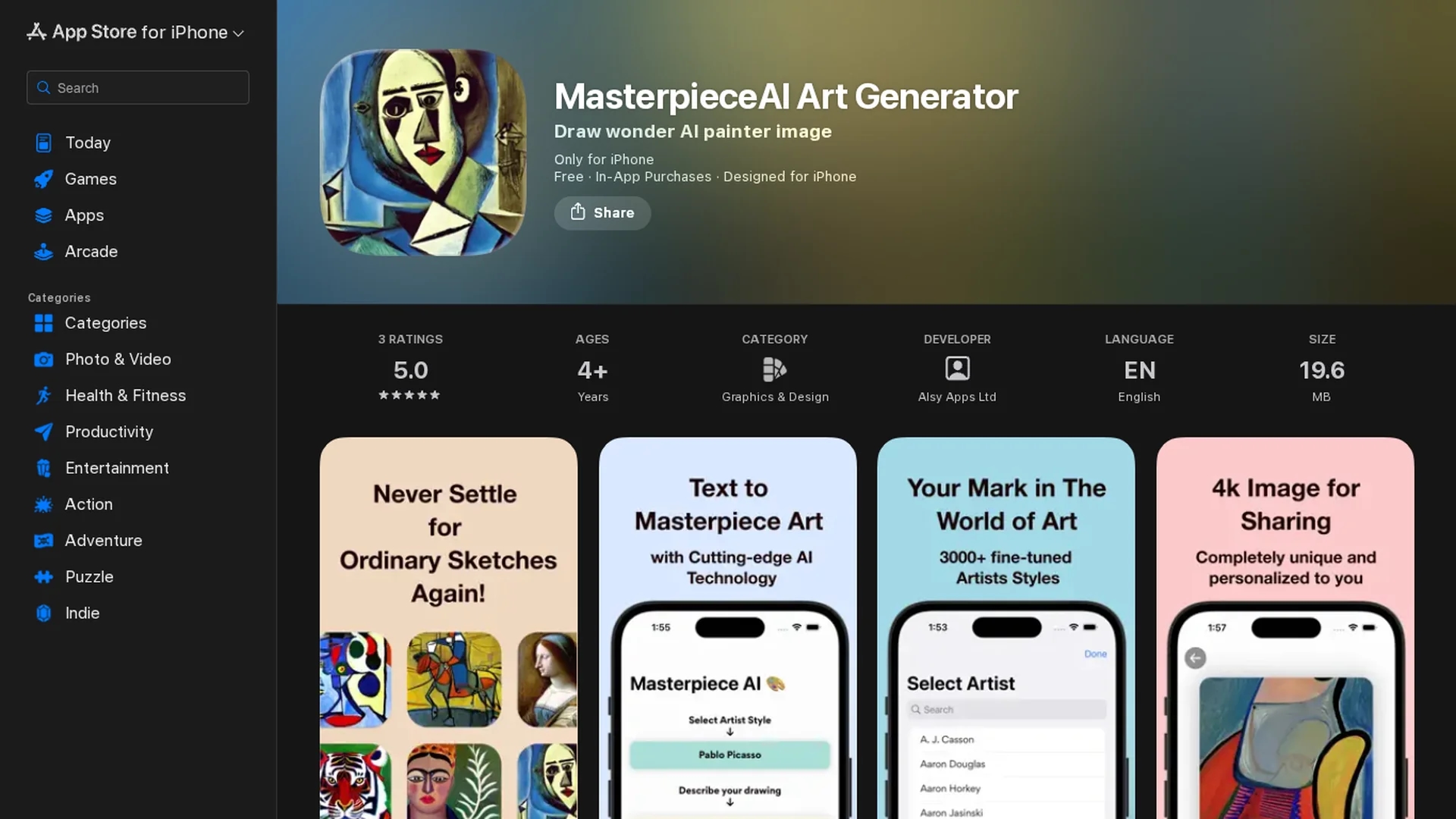 masterpiece-ai-art-generator homepage
