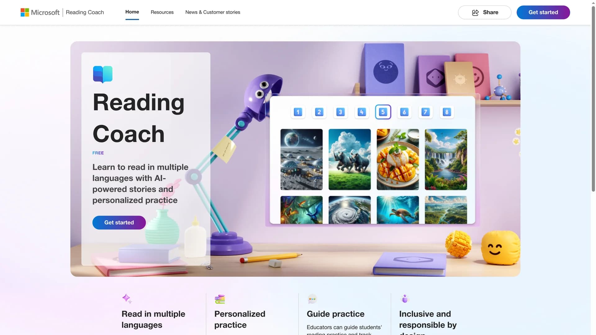 microsoft-reading-coach homepage