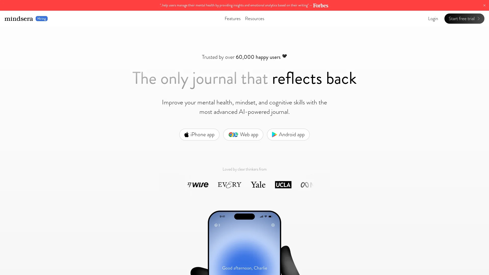 mindsera homepage