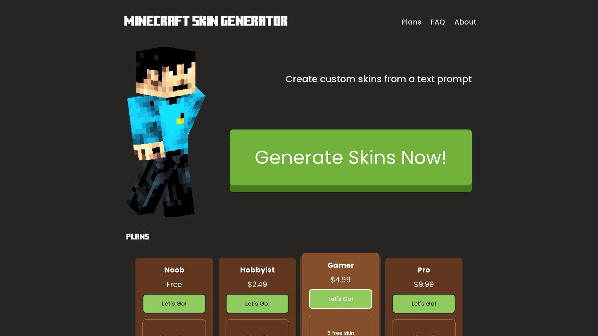 minecraft-skin-generator homepage