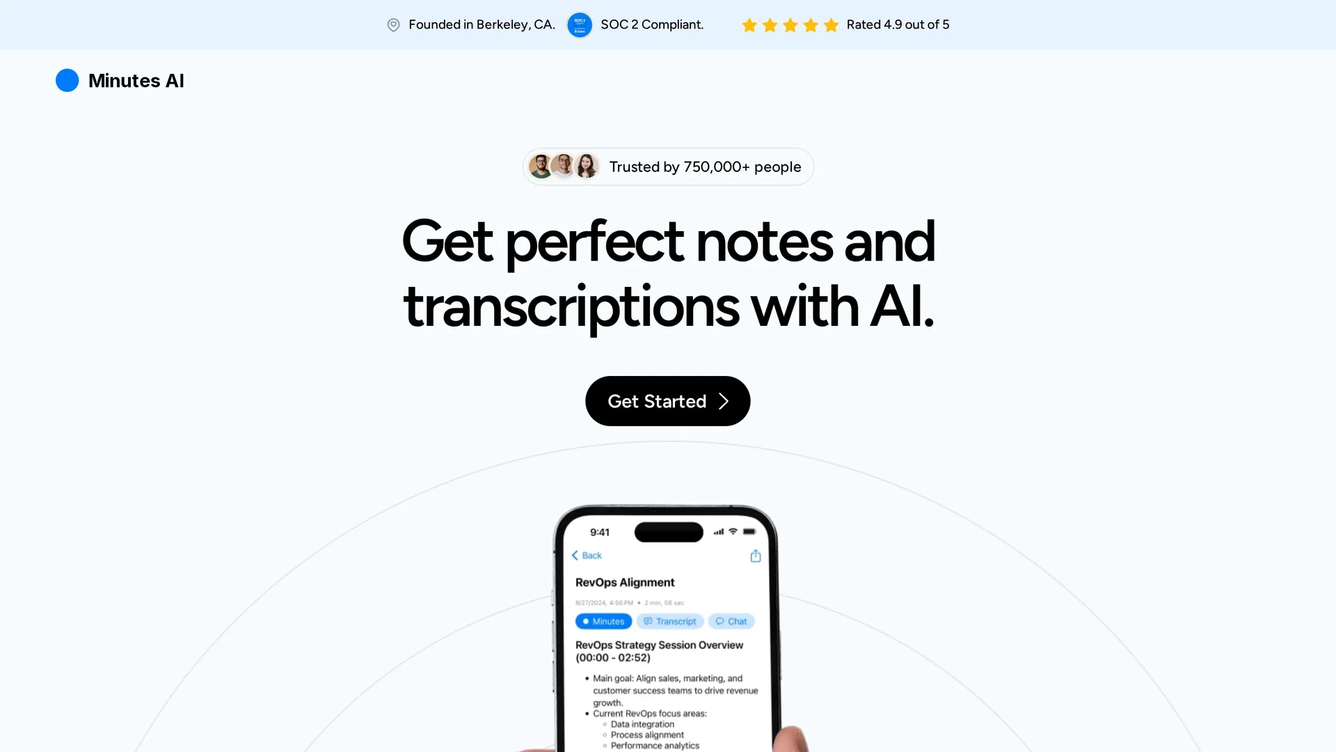 minutes-ai homepage