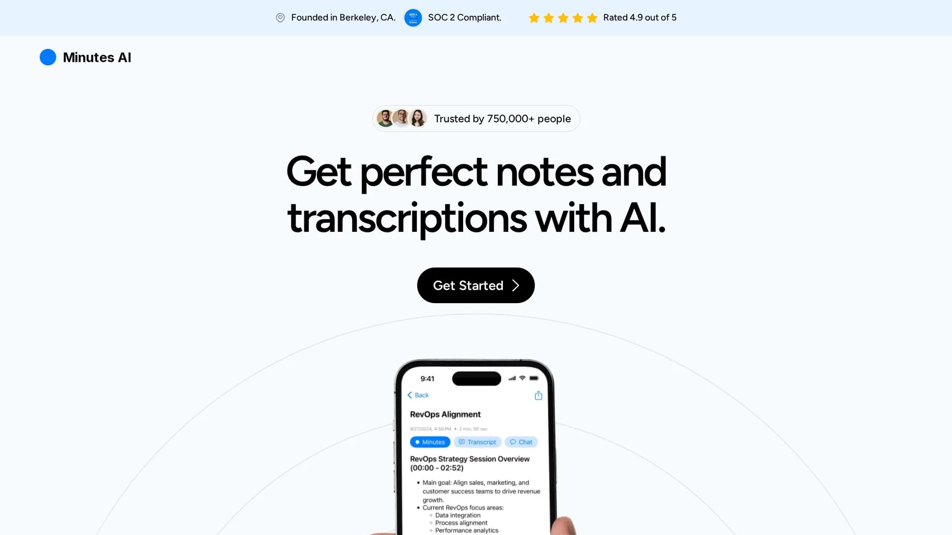 minutes-ai homepage