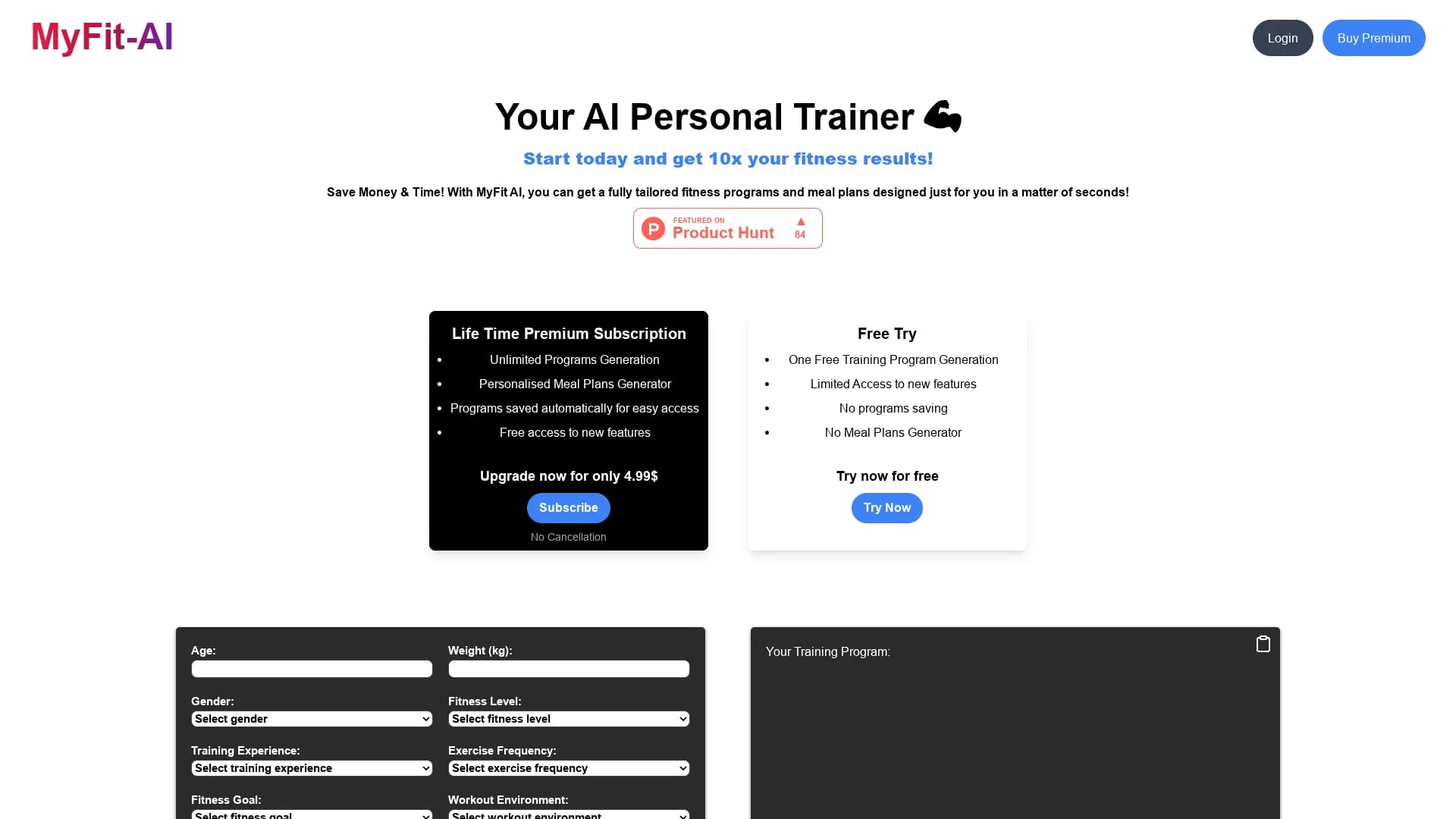 myfit-ai homepage