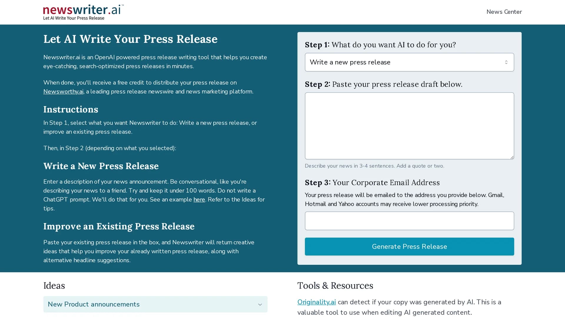 newswriter-ai homepage