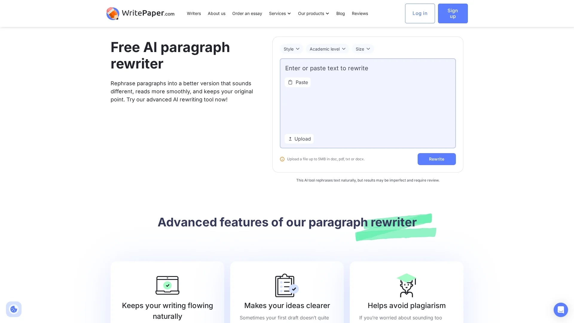 paragraph-rewriter-write-paper homepage