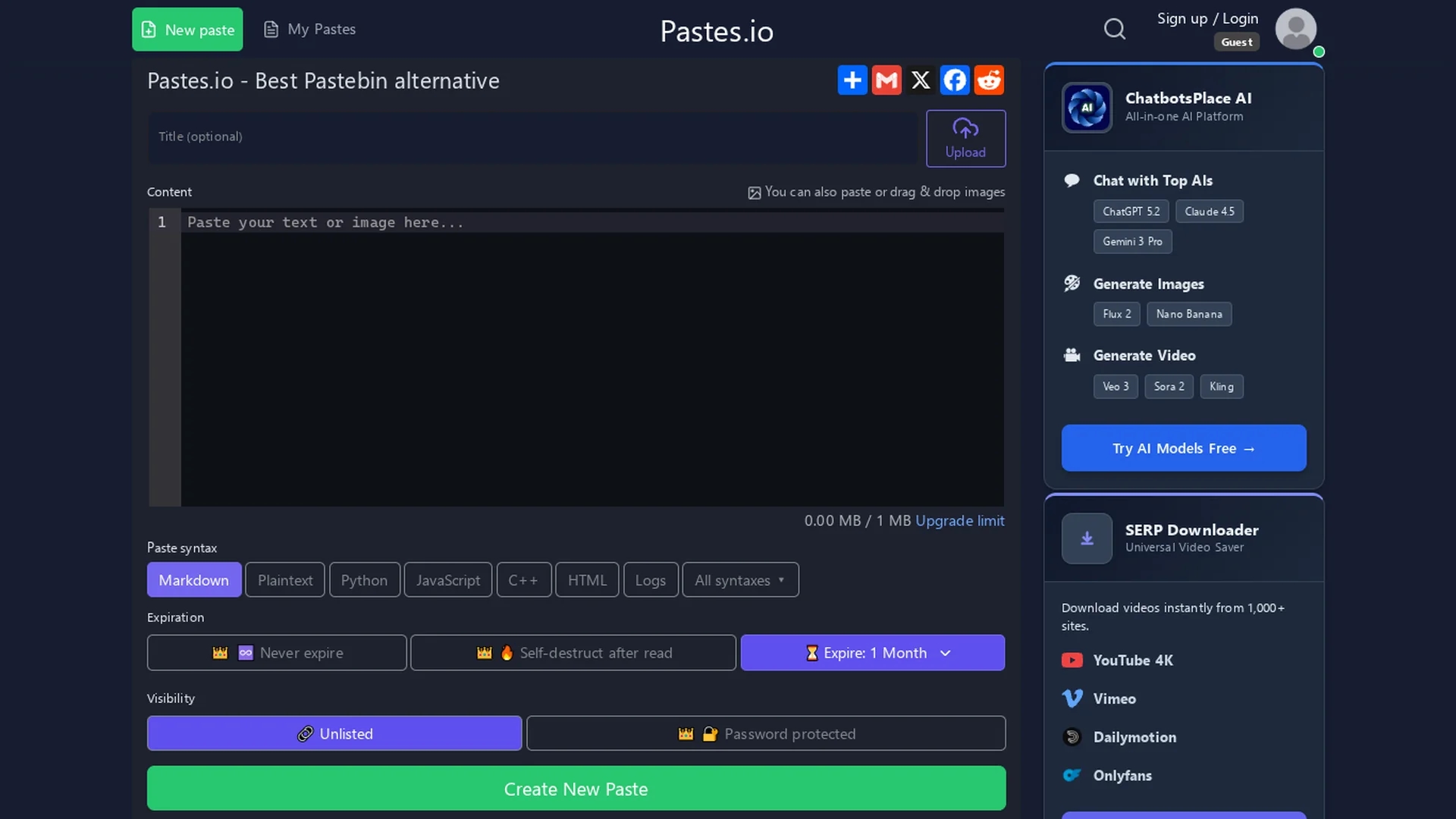 pastebin-ai homepage