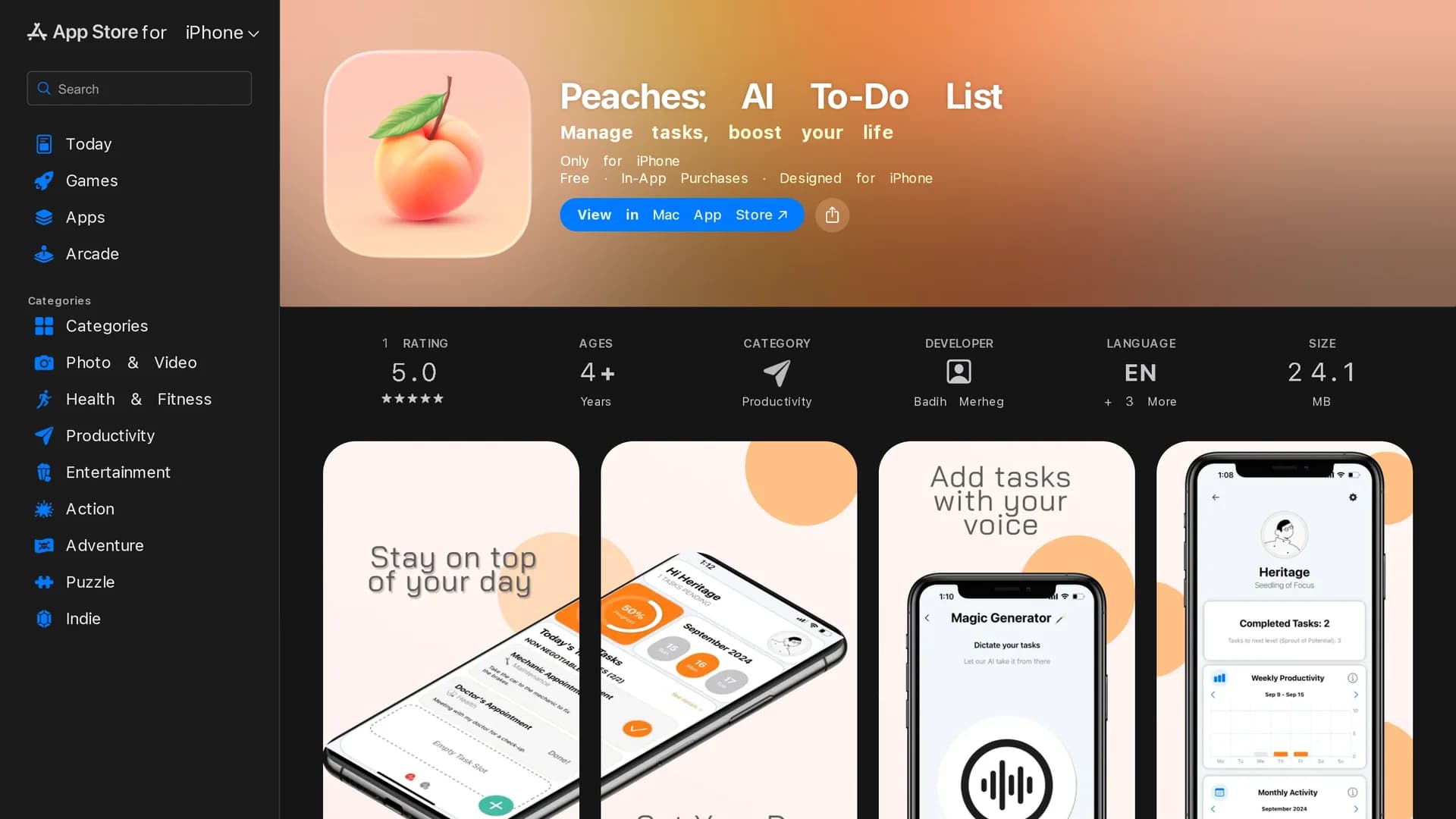 peaches-ai-to-do-list homepage