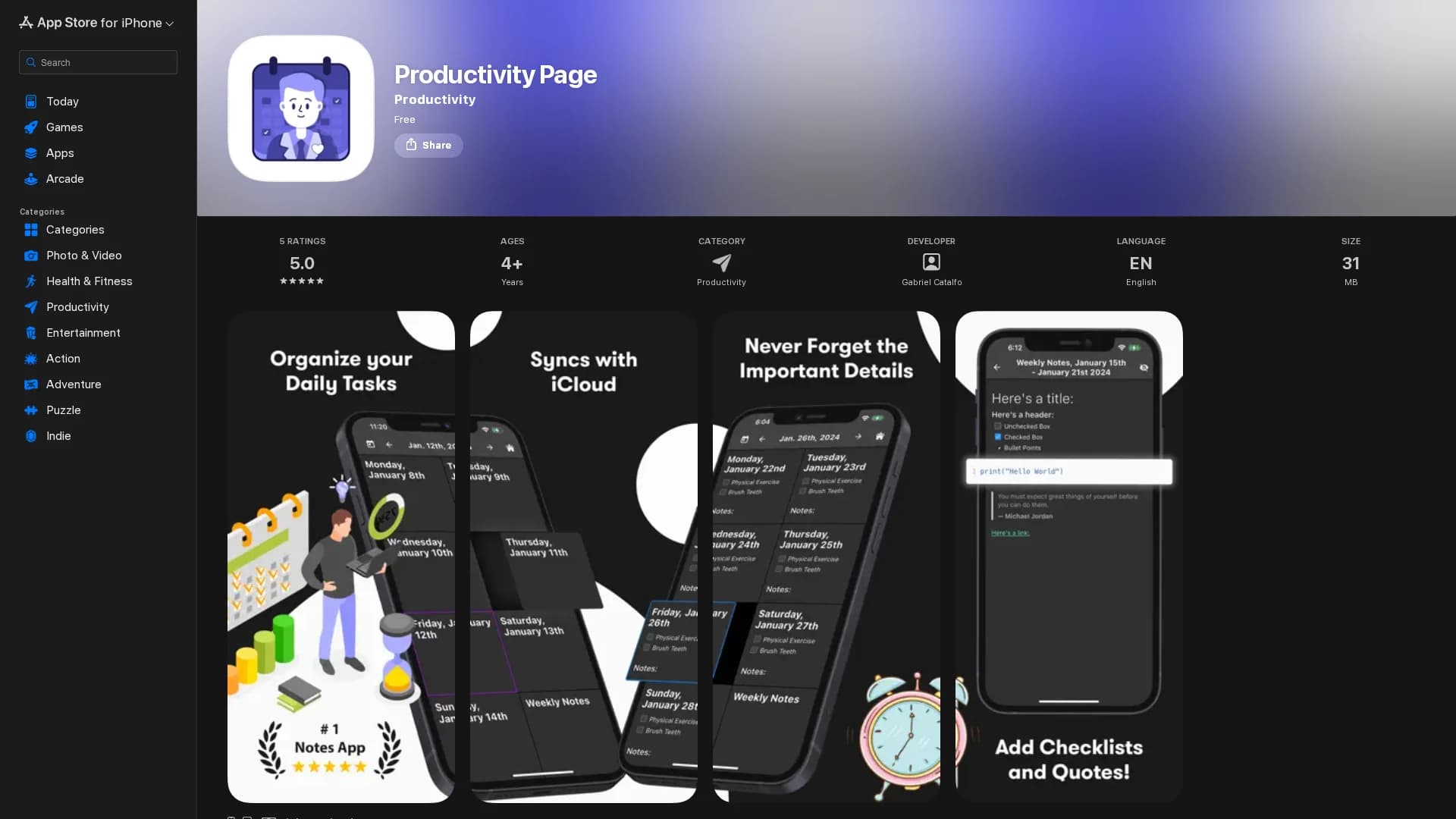 productivity-page homepage