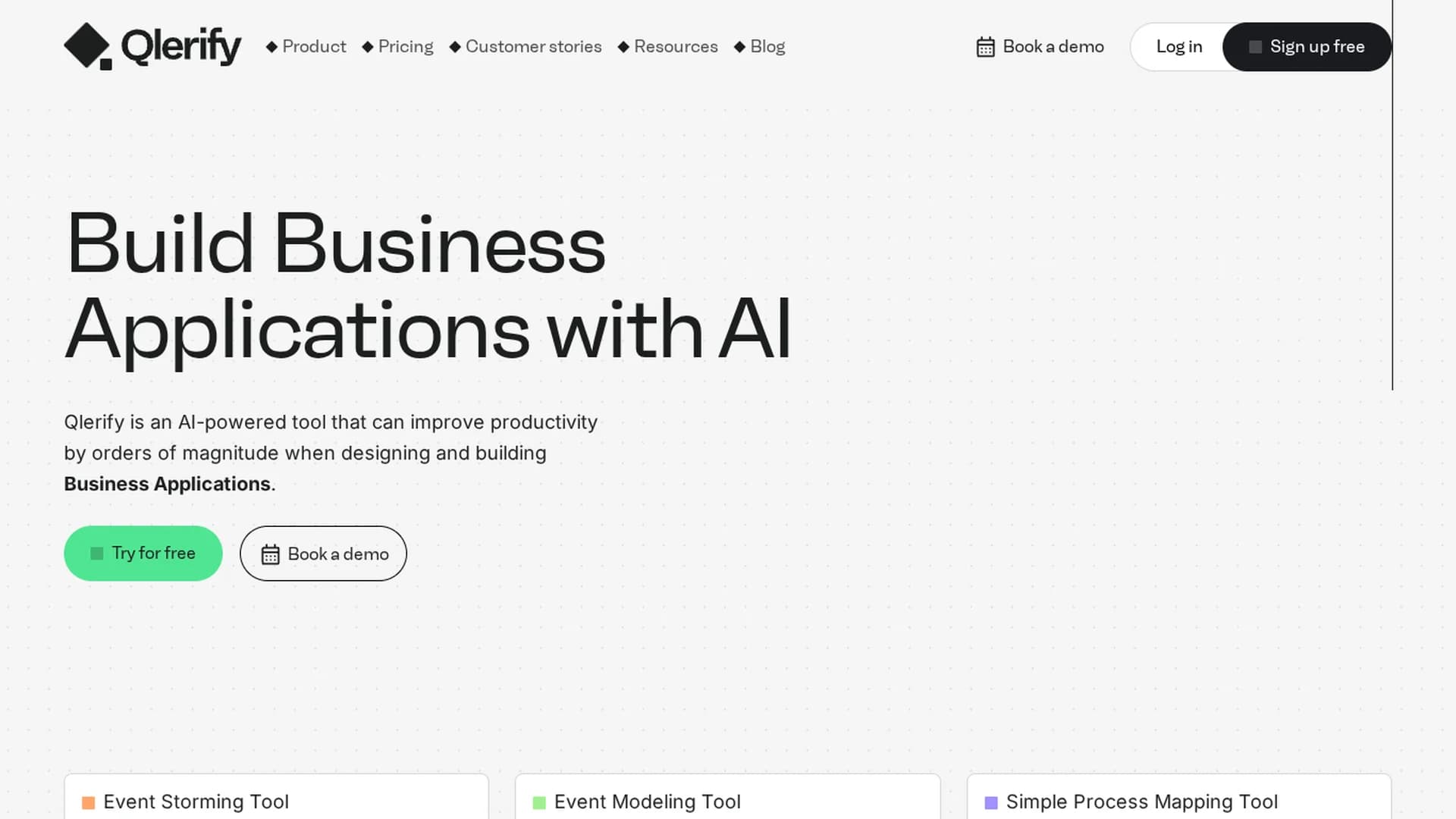 qlerify-process-and-data-modeler homepage