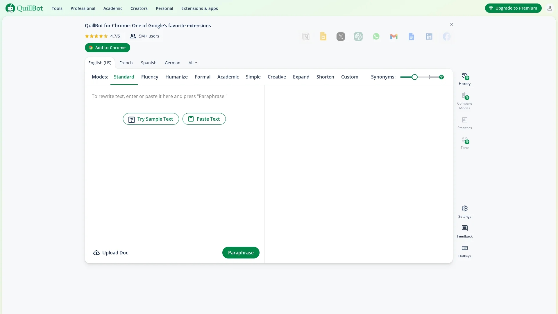 quillbot-paraphraser homepage