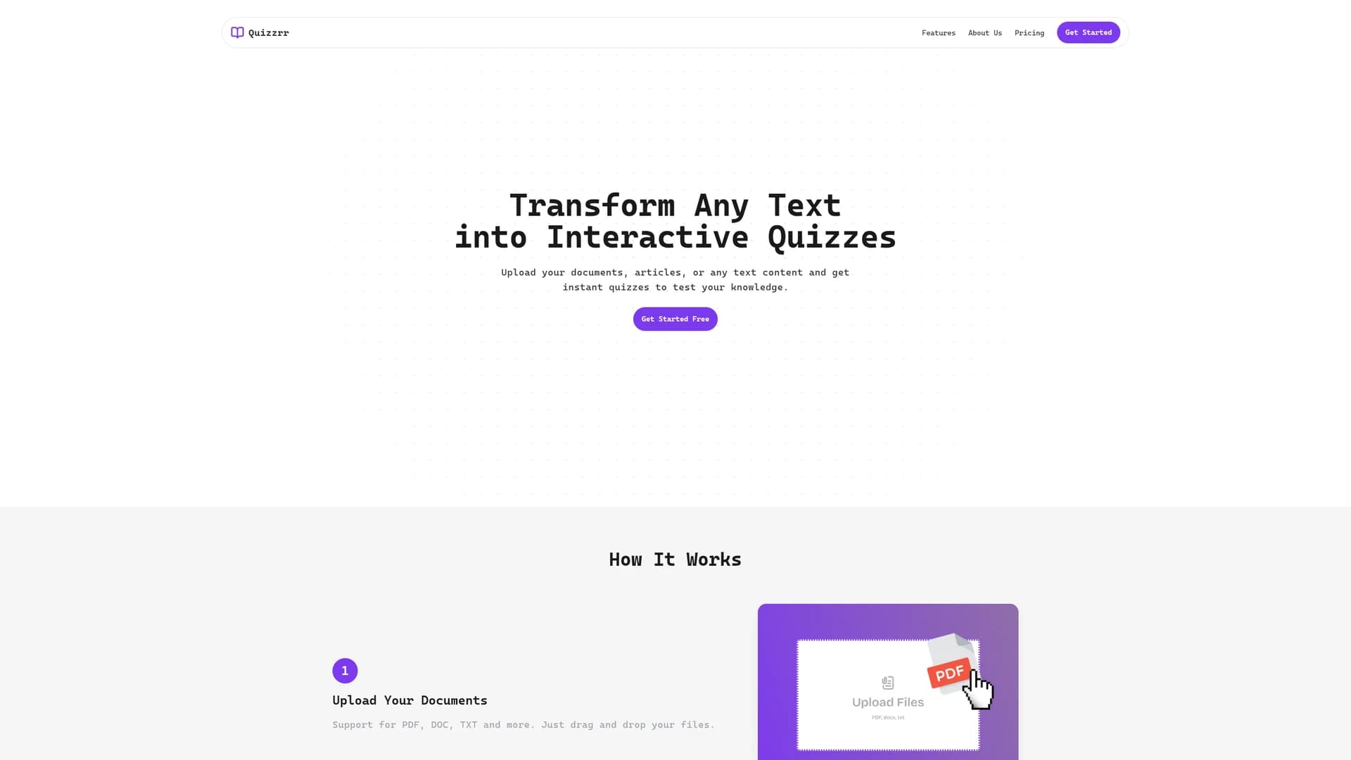 quizzrr homepage