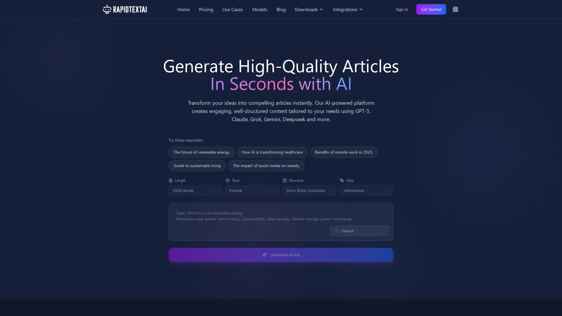 rapidtextai homepage