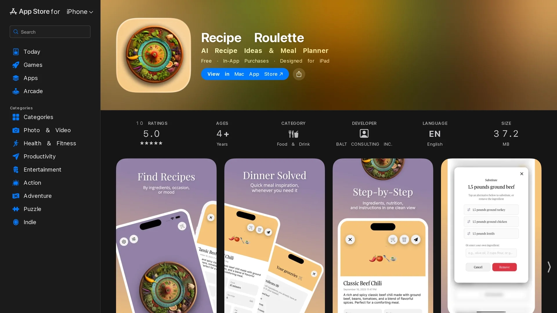 recipe-roulette homepage