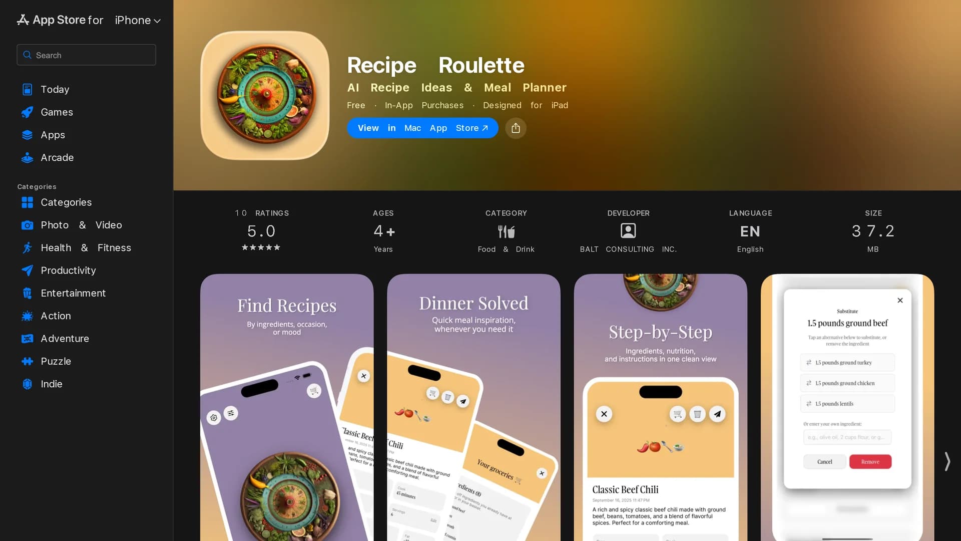 recipe-roulette homepage