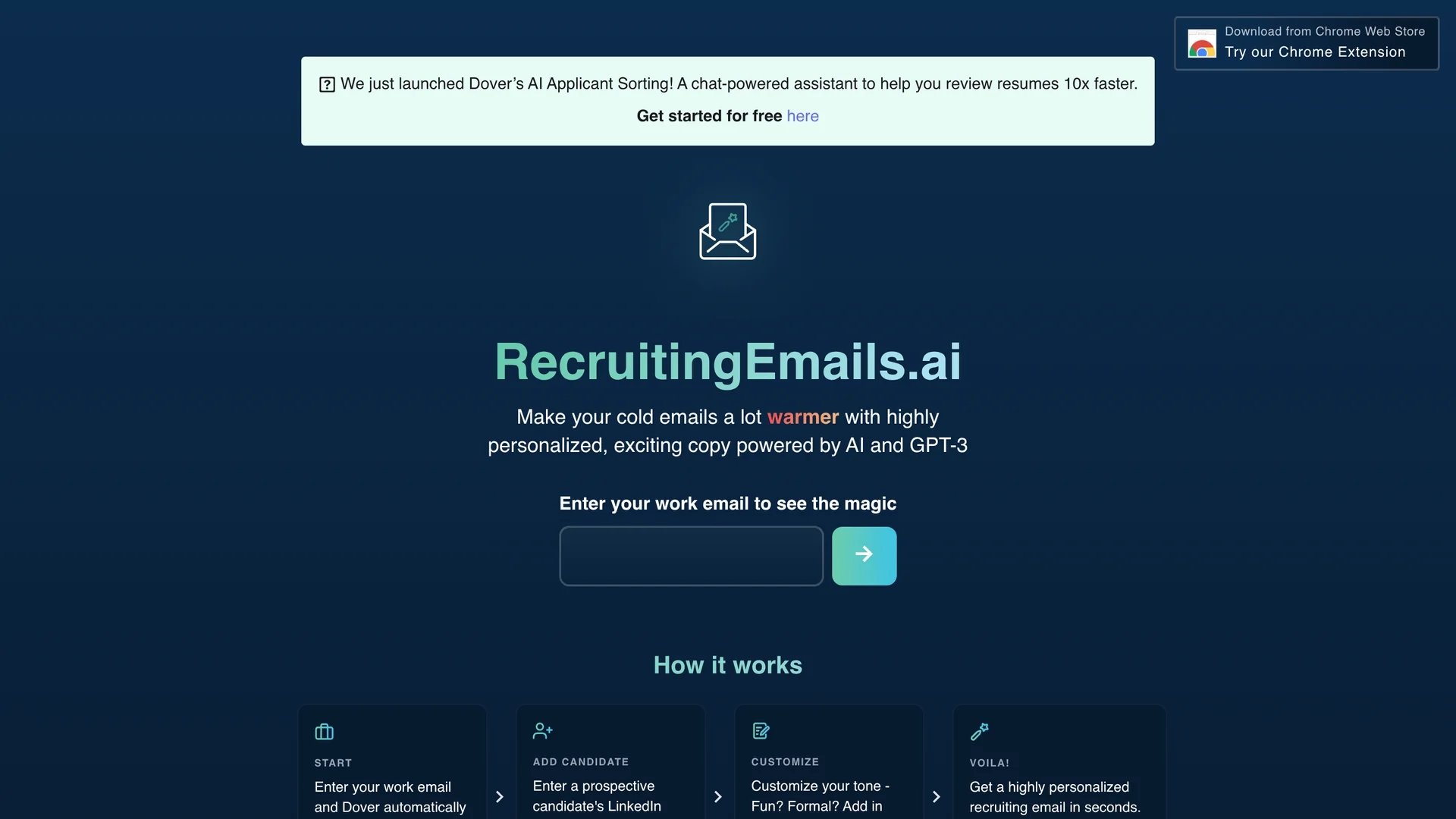 recruiting-emails-ai-by-dover homepage