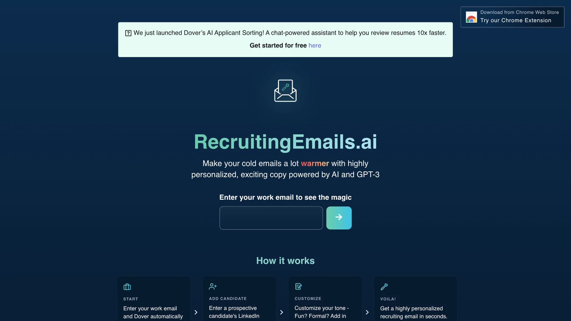 recruiting-emails-ai-by-dover homepage