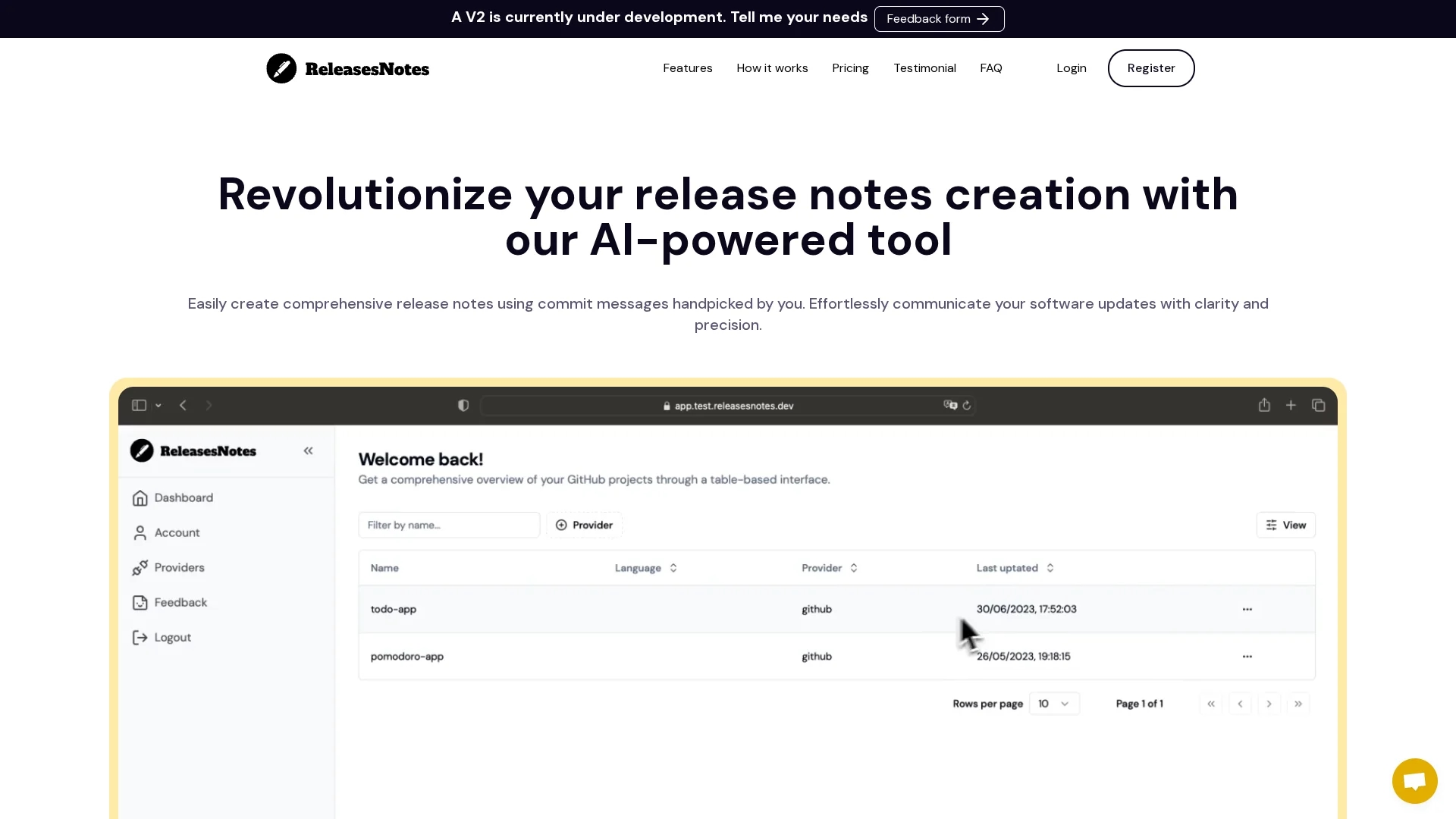 releasesnotes homepage