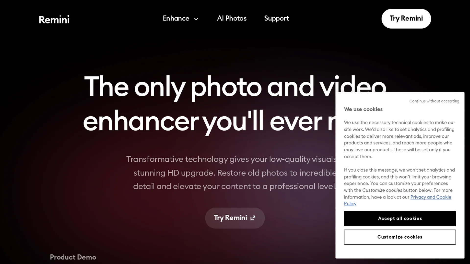 remini homepage