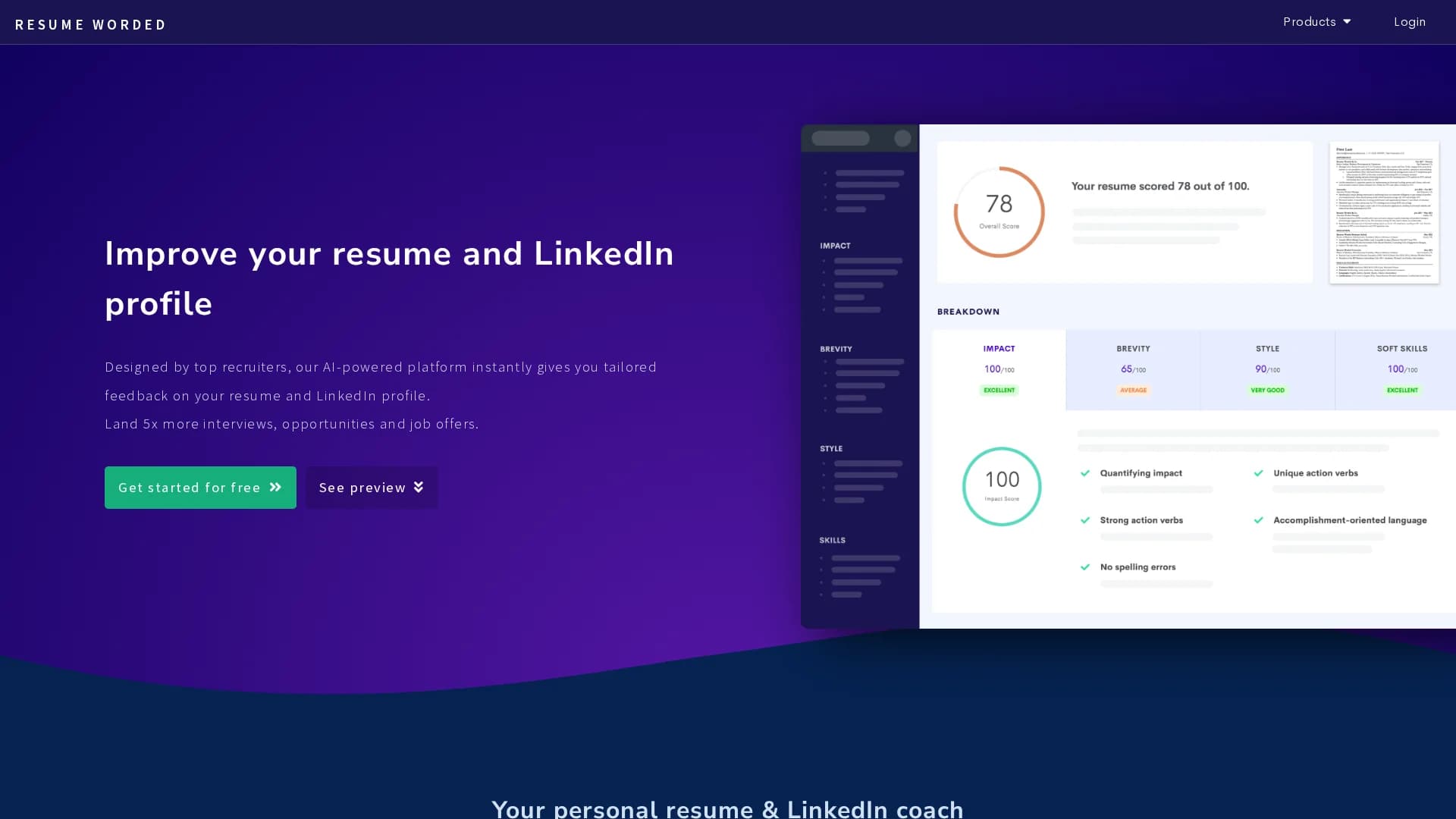 resume-worded homepage