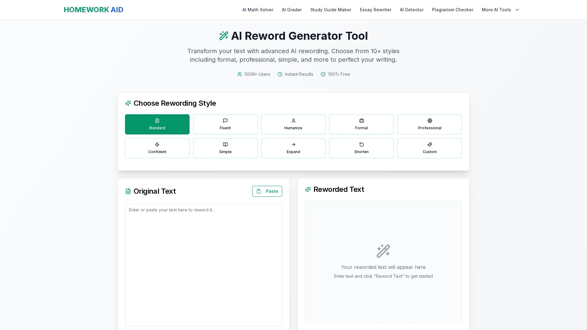 reword-generator-ai homepage