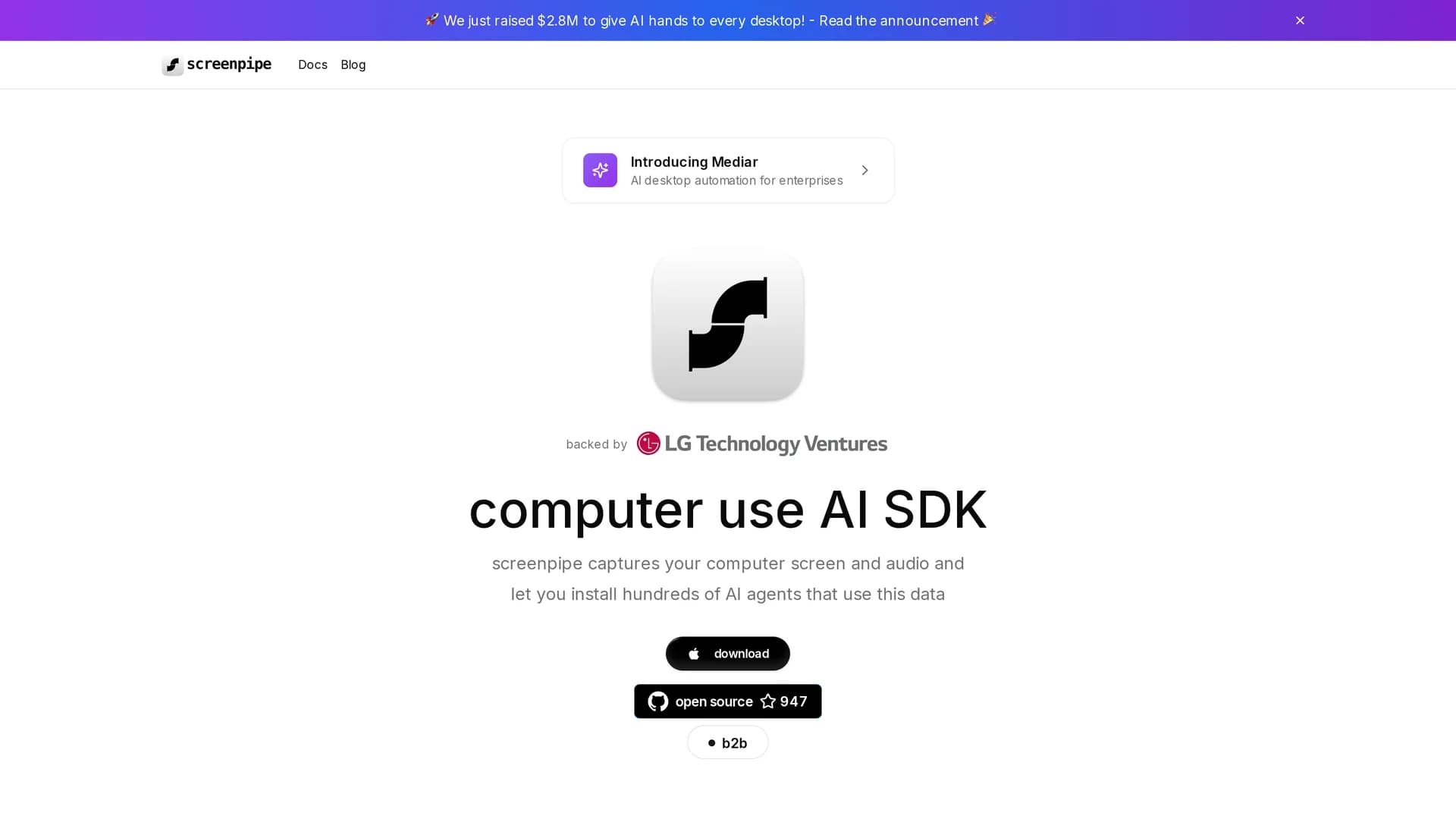 screenpipe homepage