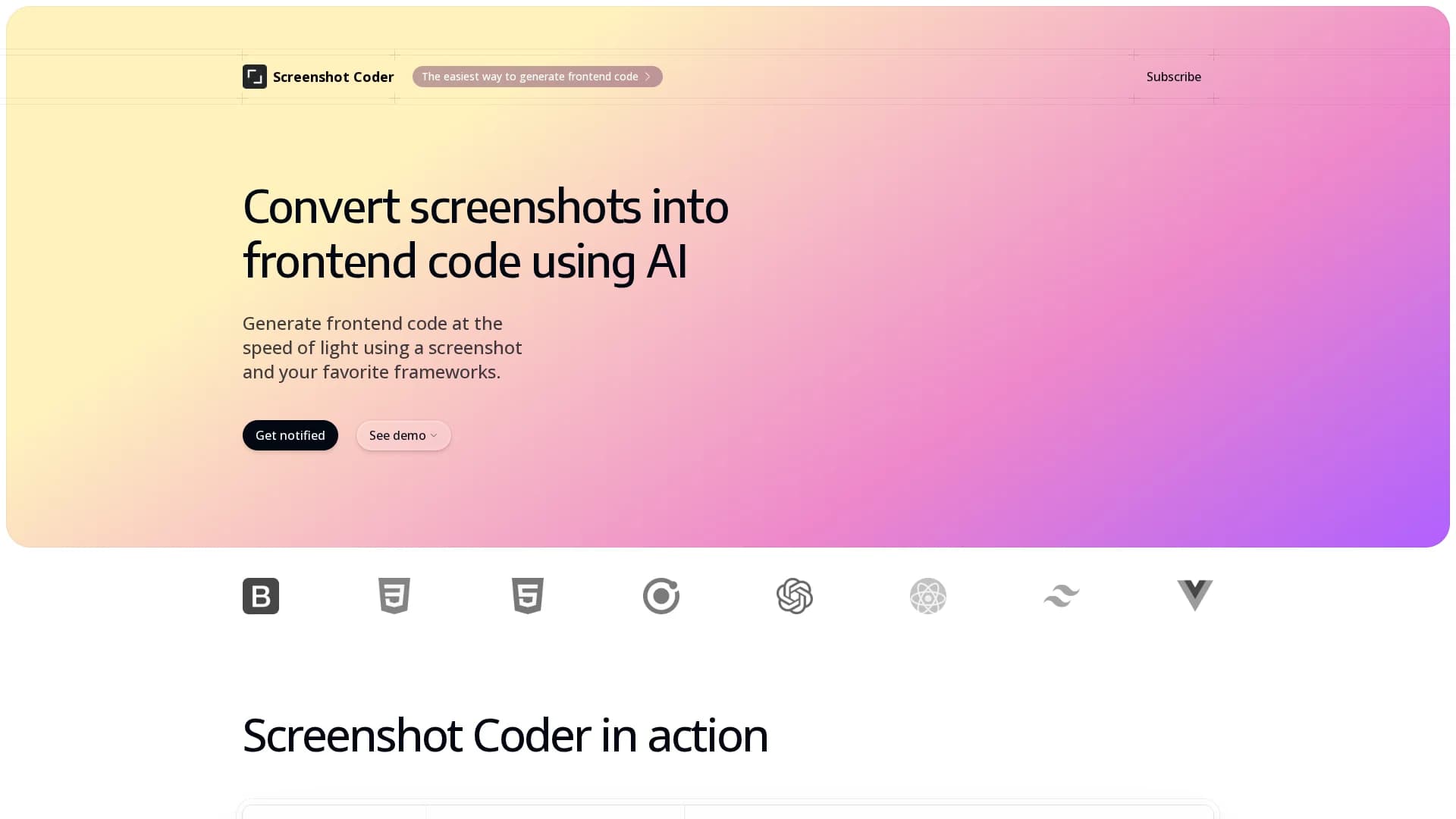 screenshot-coder homepage