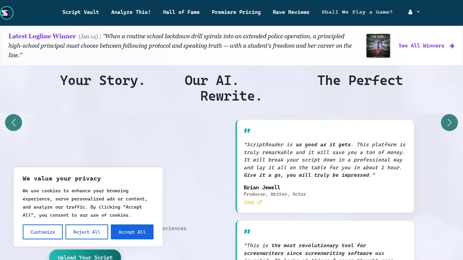 script-reader-ai homepage