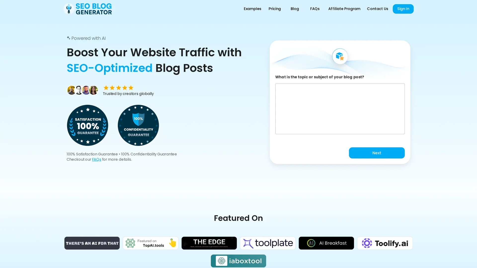 seo-blog-generator homepage