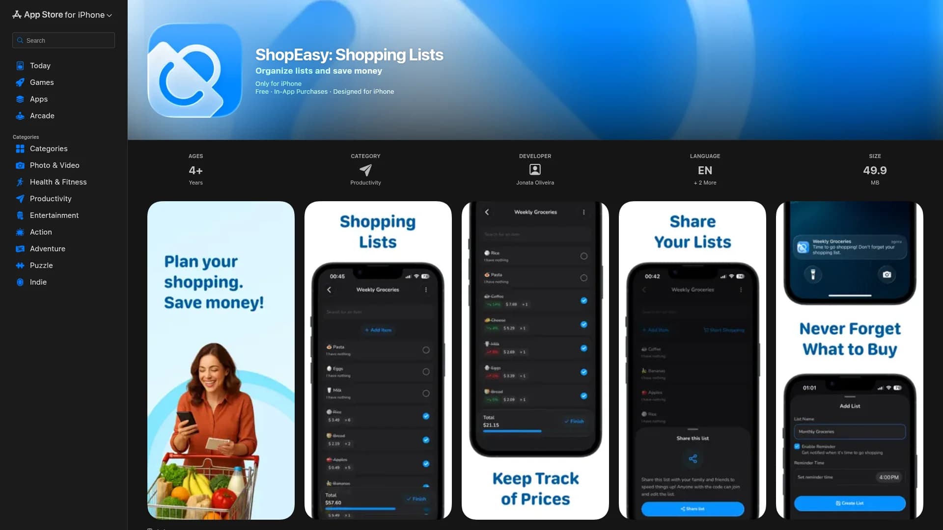 shopeasy-grocery-lists homepage