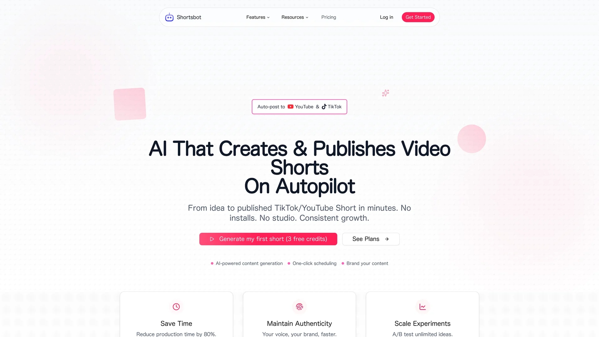 shortsbot-ai homepage