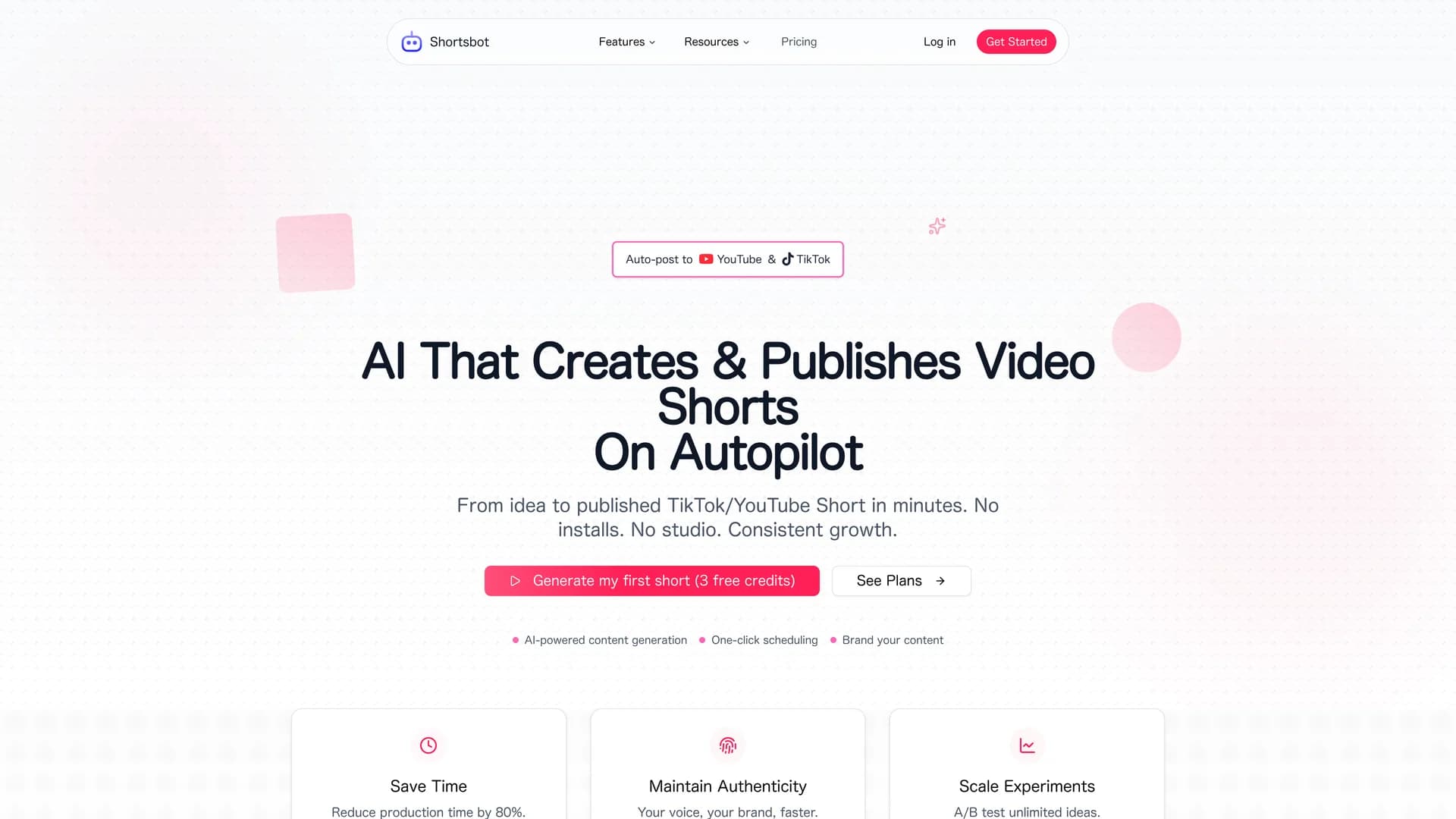 shortsbot-ai homepage