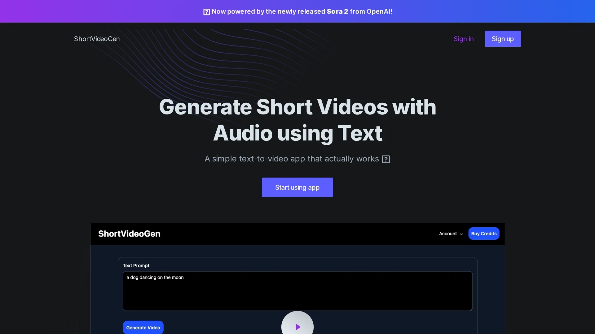 shortvideogen homepage