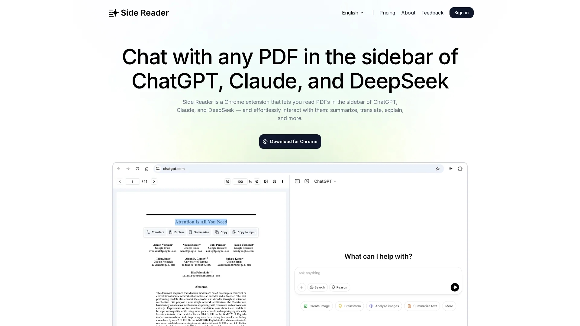 side-reader homepage