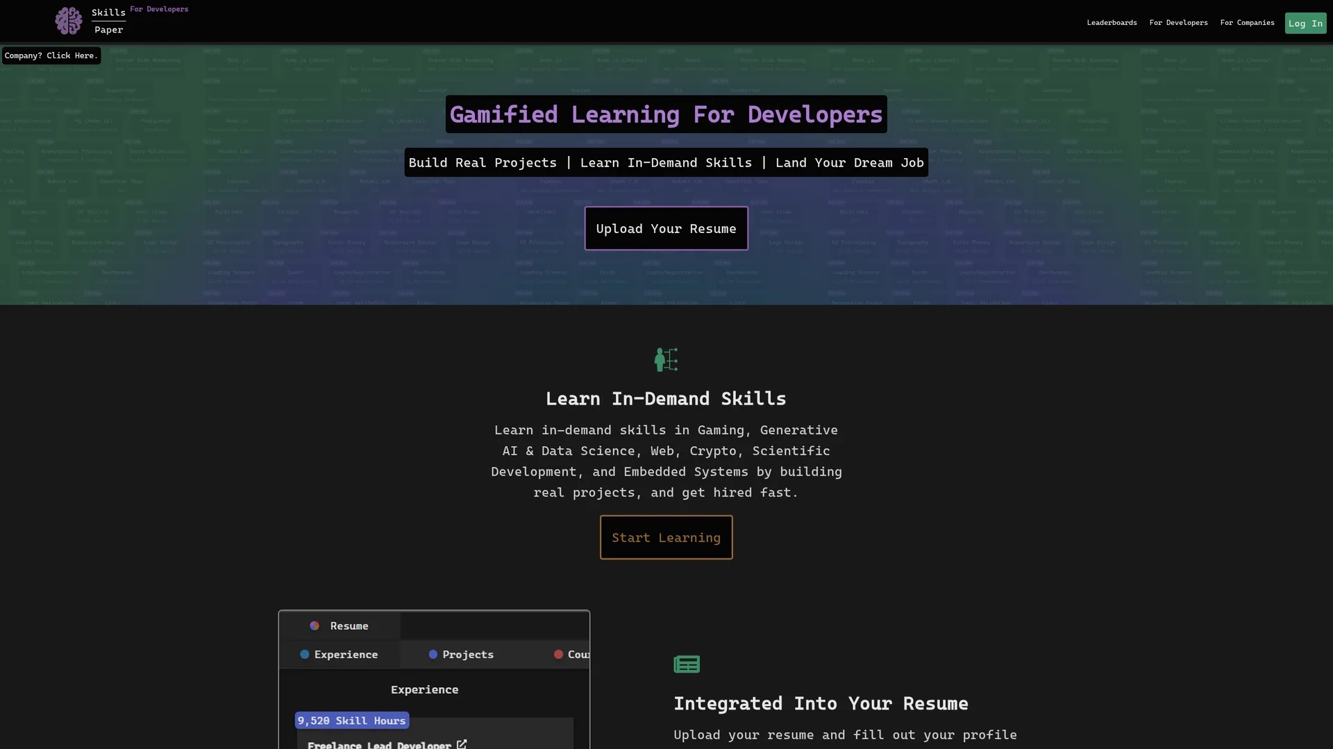 skills-over-paper homepage