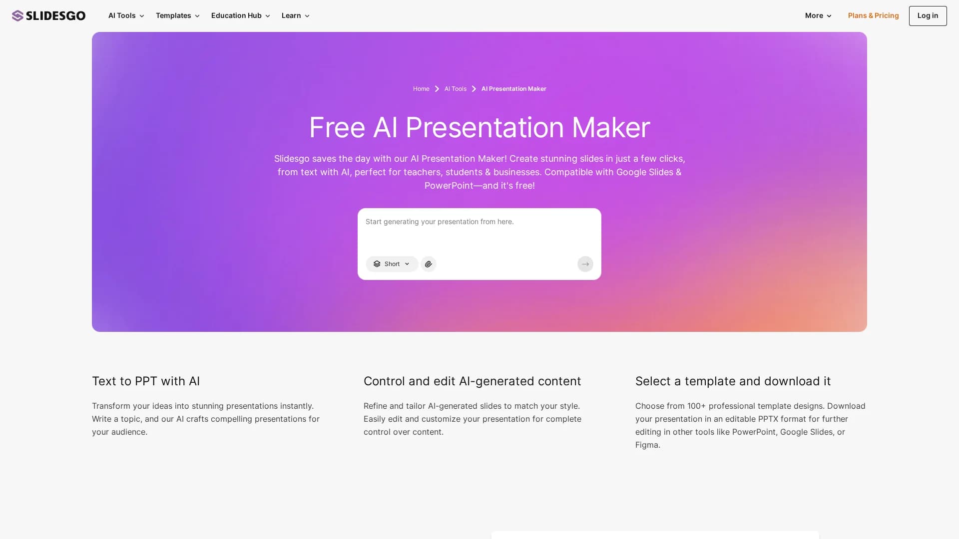 slidesgo homepage