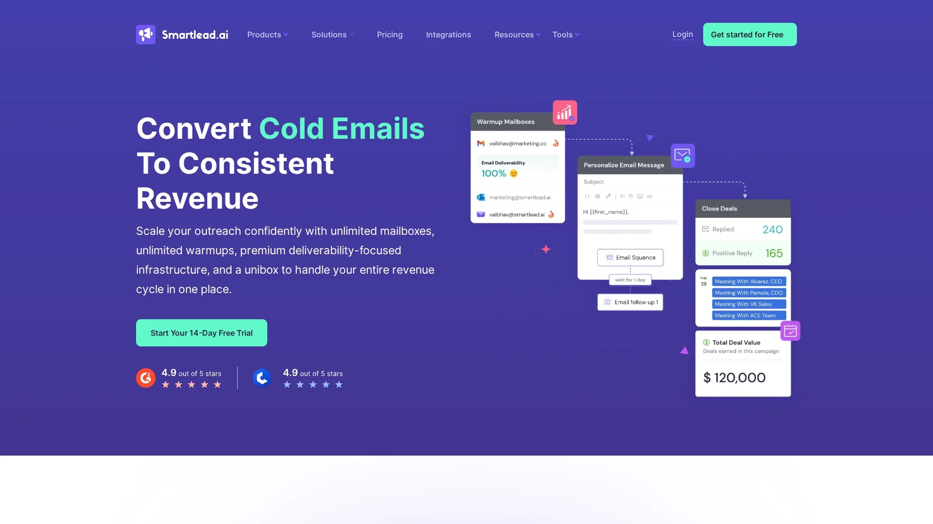 smartlead homepage