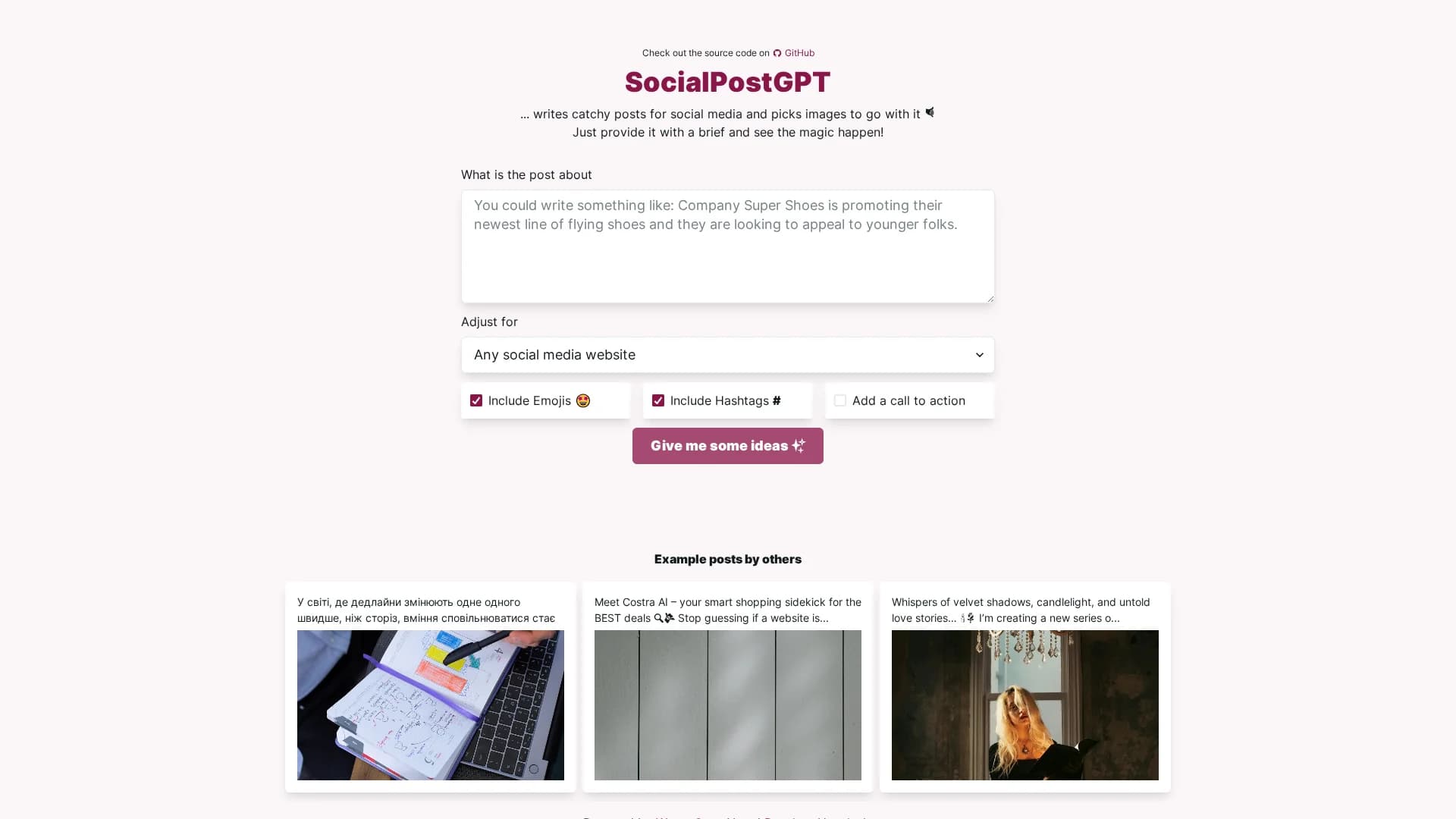 socialpostgpt homepage