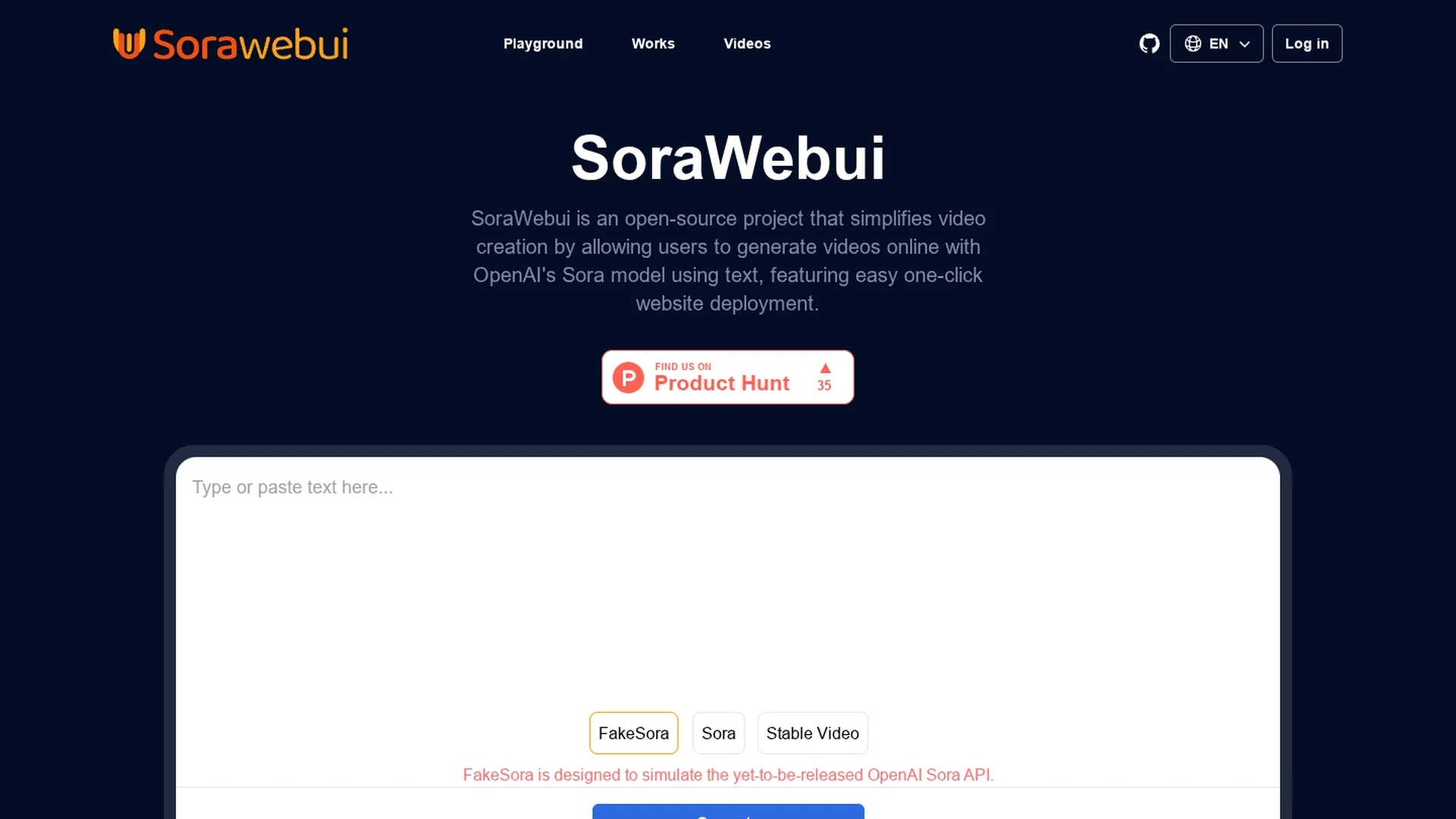 sorawebui homepage