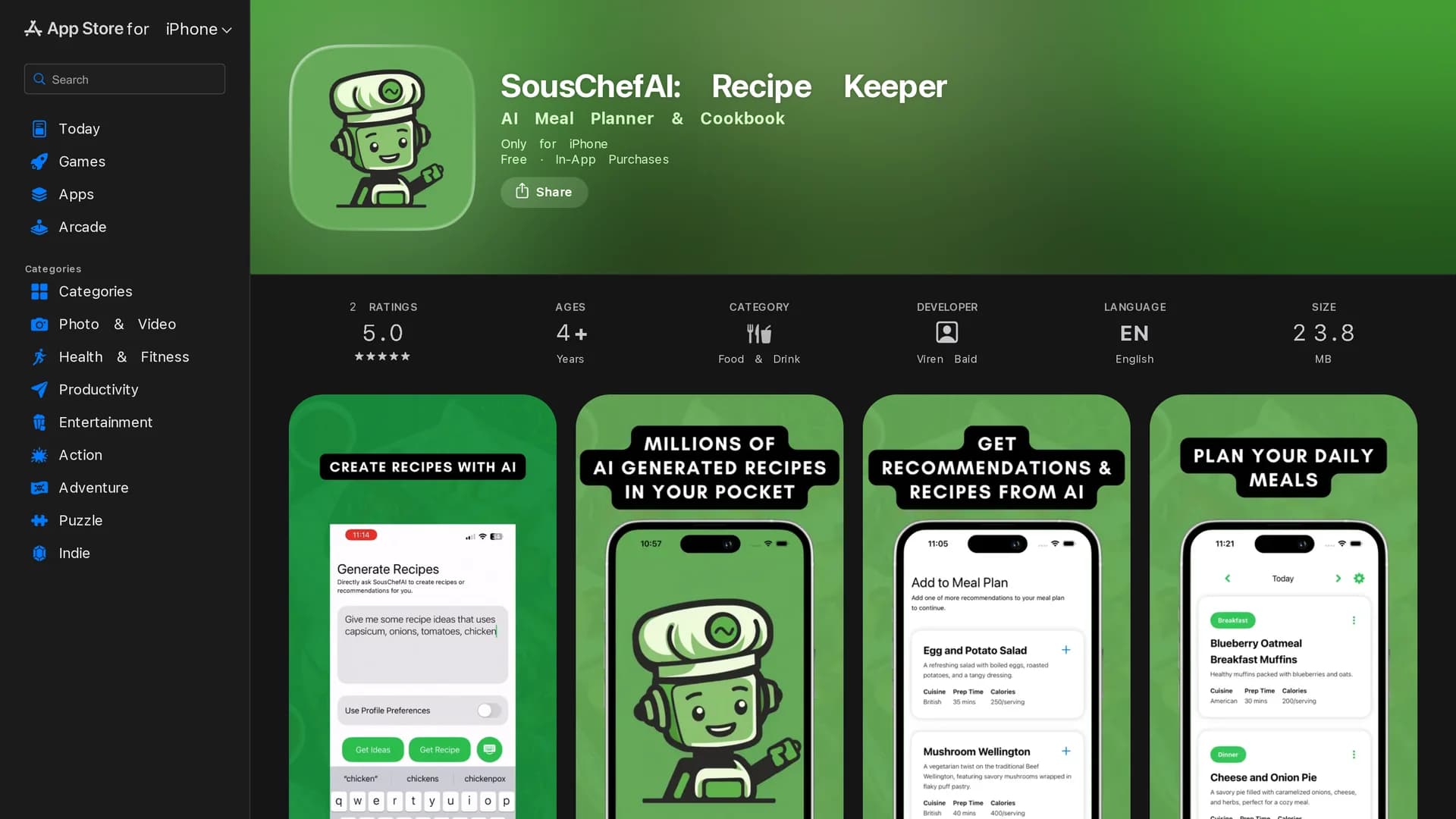 souschef-ai-recipe-generator homepage