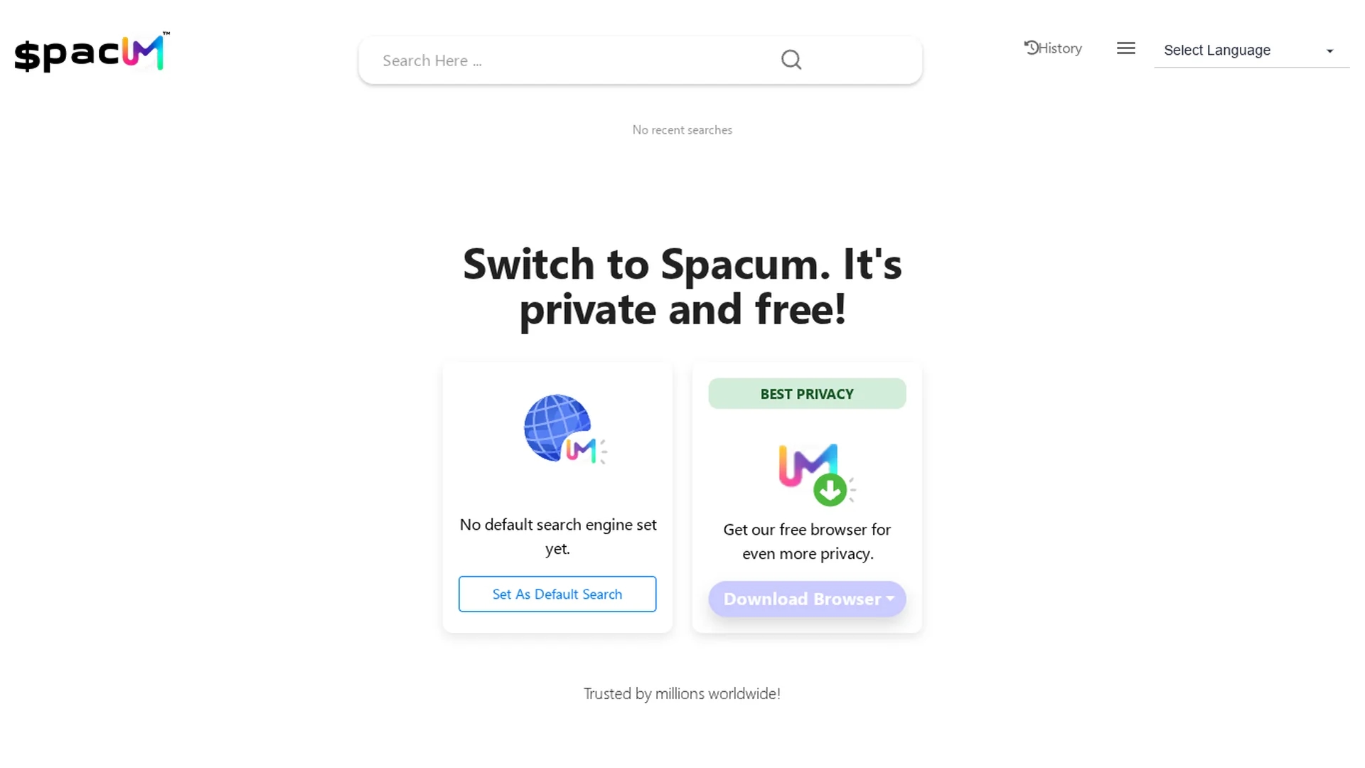 spacum-search-engine homepage