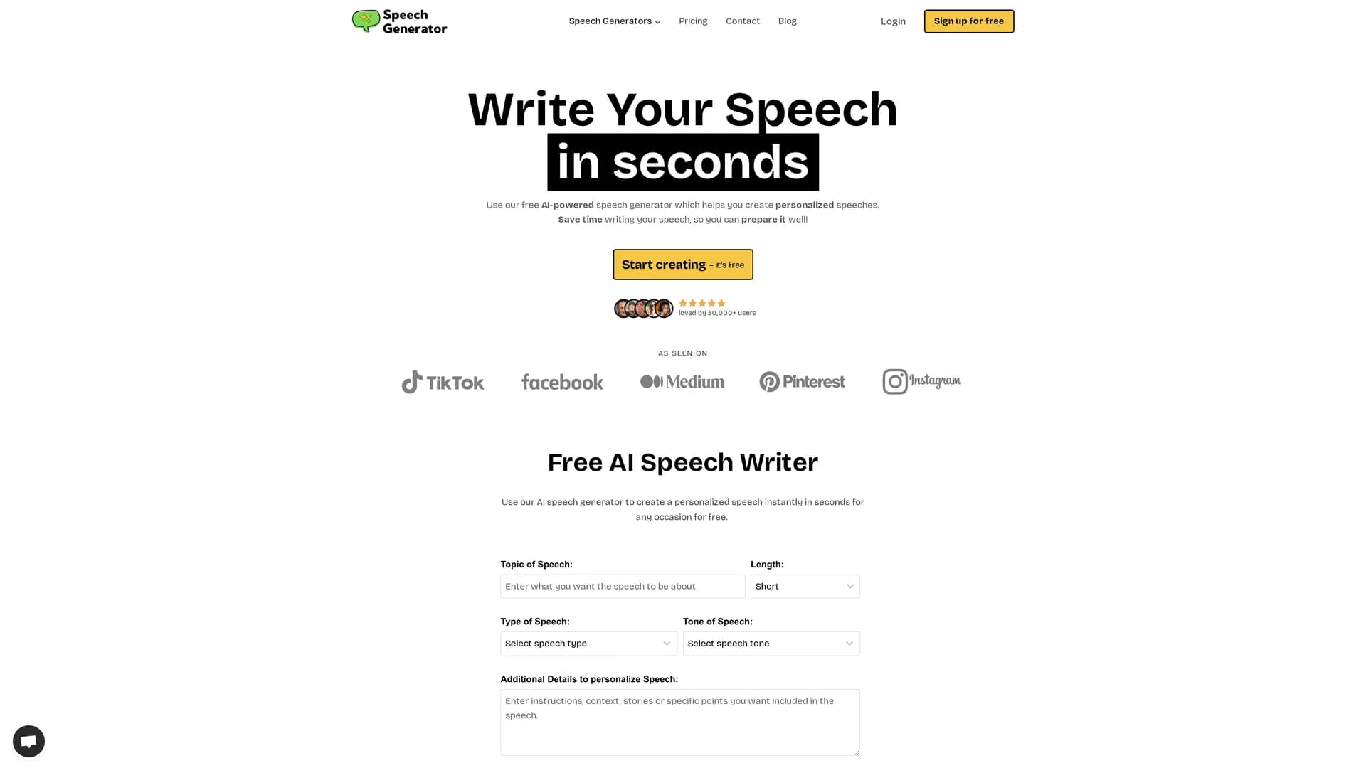 speechgeneratorai homepage