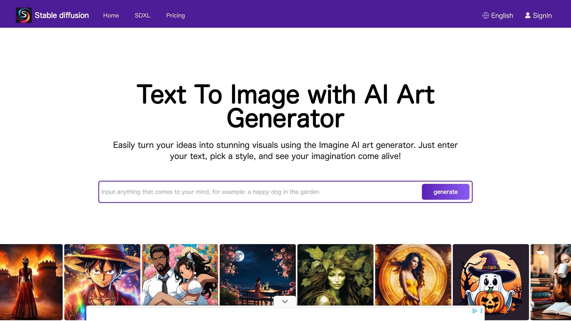 stable-diffusion-ai-generator homepage