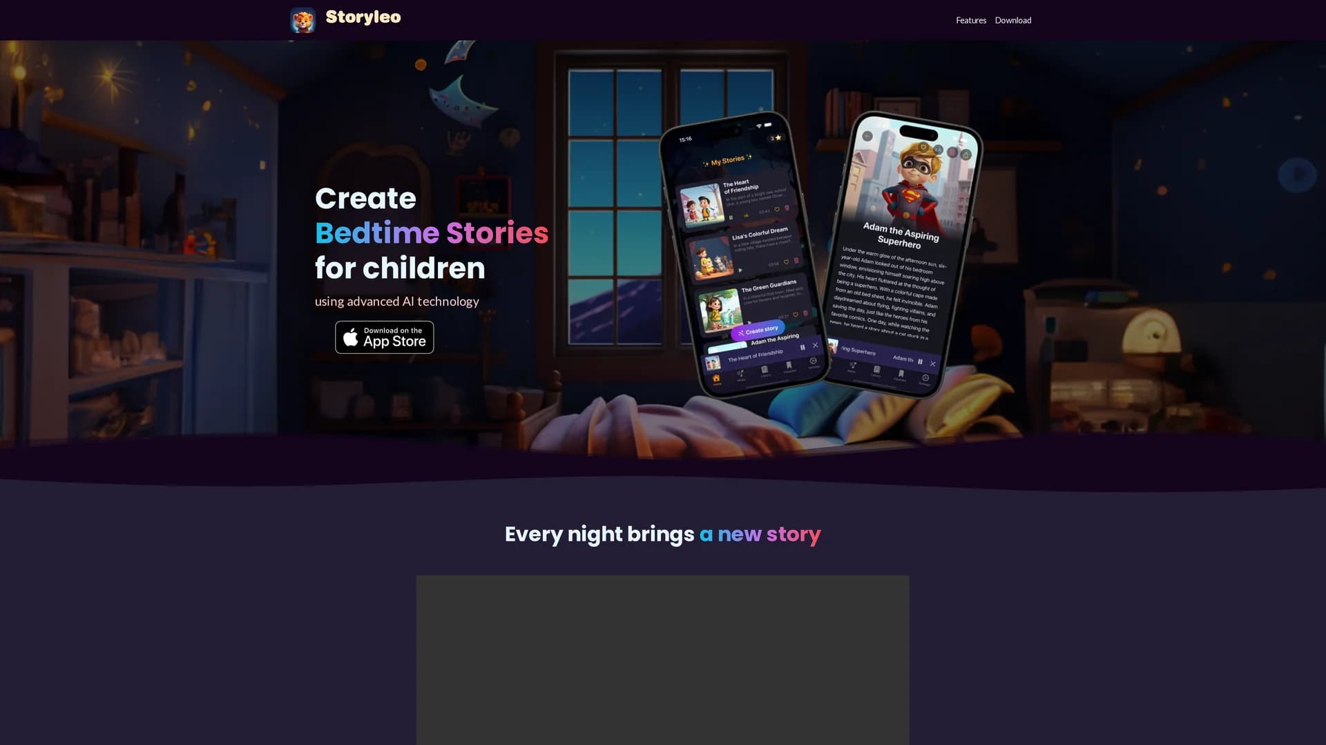 storyleo-bedtime-stories-ai homepage